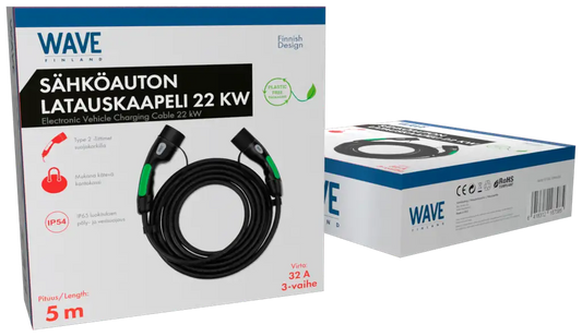 Wave Latauskaapeli 22kW, type 2, 5 m